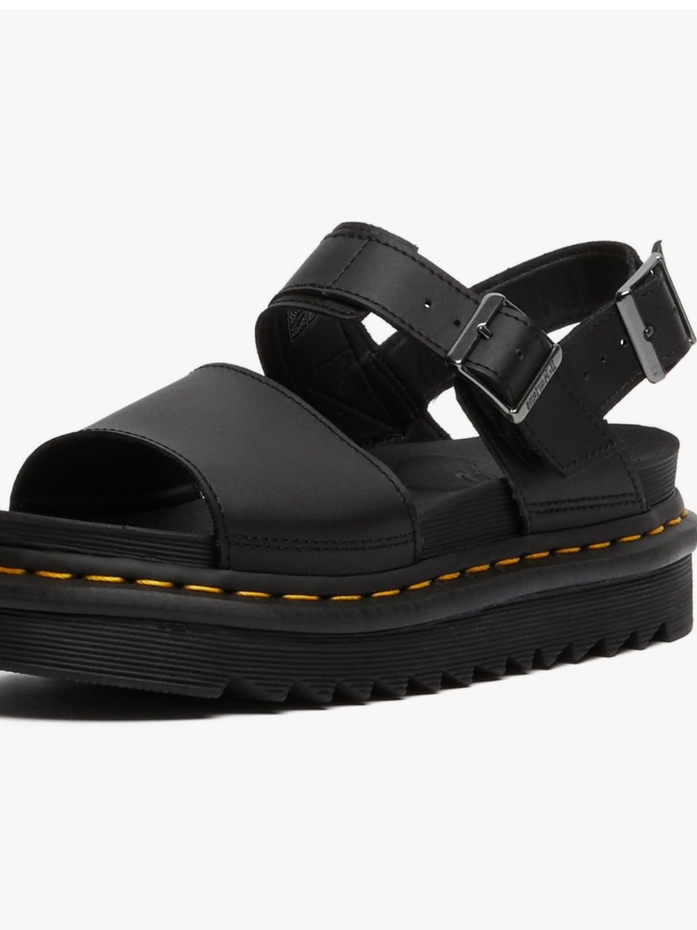 Dr. Martens Black Hydro Voss Platform Sandal with Yellow Stitching